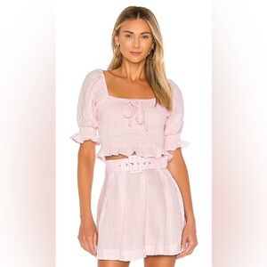 Faithfull the Brand Lenora Top in Plain Ice Pink, Linen Crop Top, size XS, NWT